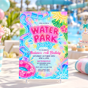 Neon-Pink-Wasserpark-Geburtstagsfeier Einladung