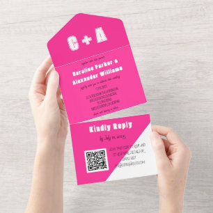 Neon Pink White Retro Modernes, feines Elegant All In One Einladung