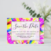 Neon Pink Yellow Brushstroke Explosion Art Save The Date (Stehend Vorderseite)