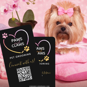 Neon Pink Yellow Pet Grooming QR Code Visitenkarte