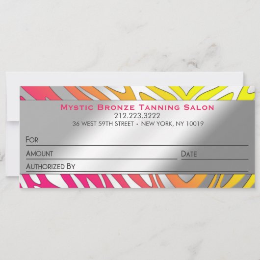 Neon Pink & Yellow Zebra Print Geschenkgutscheine (Rückseite)