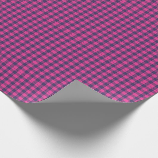 Neon Pixel Buffalo Check Pink Navy Geschenkpapier (Ecke)