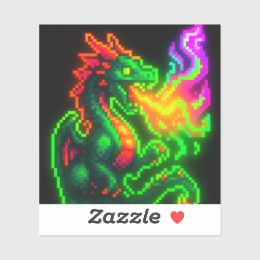 Neon Pixel Dragon - Retro Arcade Flame Design Aufkleber (Blatt)