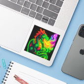 Neon Pixel Dragon - Retro Arcade Flame Design Aufkleber (Laptop mit iPhone)