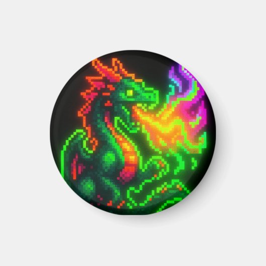 Neon Pixel Dragon - Retro Arcade Flame Design Magnet (Vorne)