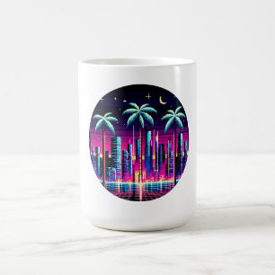 Neon Pixel Palm Trees - Cyberpunk Night City Art Kaffeetasse