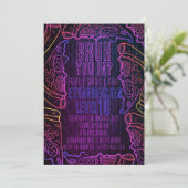 Neon Pizza Birthday Fun Glow Party Pizza Party Einladung (Stehend Vorderseite)