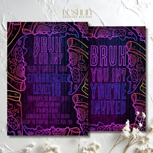 Neon Pizza Birthday Fun Glow Party Pizza Party Einladung