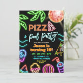 Neon Pizza Pool Party Kindergeburtstag Einladung (Stehend Vorderseite)