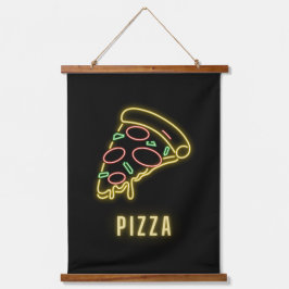 Neon Pizza Slice Wandteppich Mit Holzrahmen