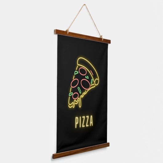 Neon Pizza Slice Wandteppich Mit Holzrahmen (Gewinkelt)
