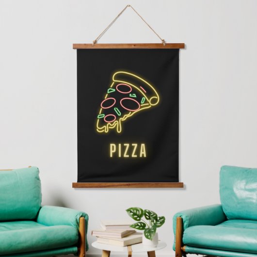 Neon Pizza Slice Wandteppich Mit Holzrahmen (Wohnzimmer)