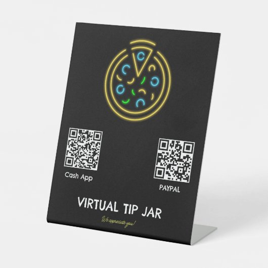 Neon Pizza Virtual Tip Jar Tabletop Zeichen Sockelschild (Vorderseite)