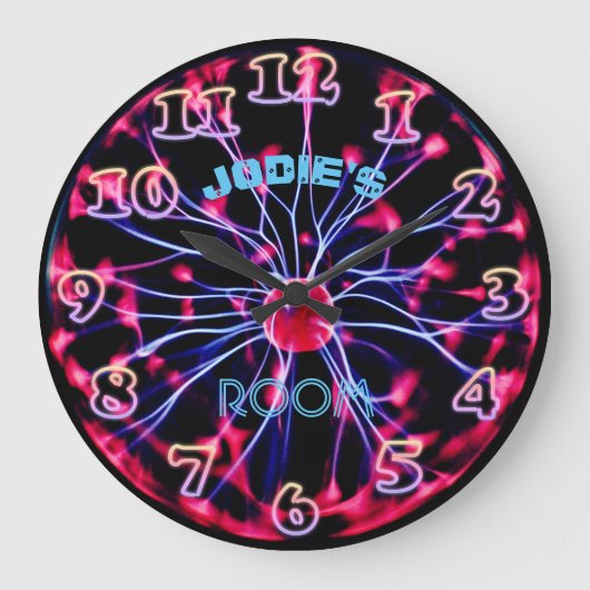 Neon Plasma Ball - Spielzimmer Personalisiert Große Wanduhr (Vorderseite)