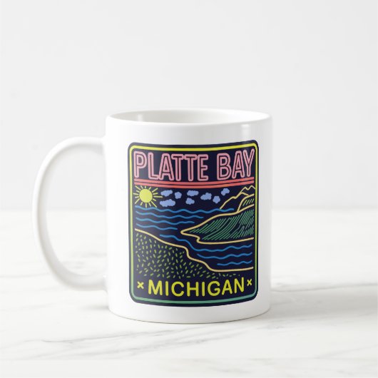 Neon Platte Bay Michigan Kaffeetasse (Links)
