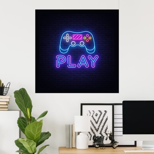Neon Play Gamer Poster (Heimbüro)