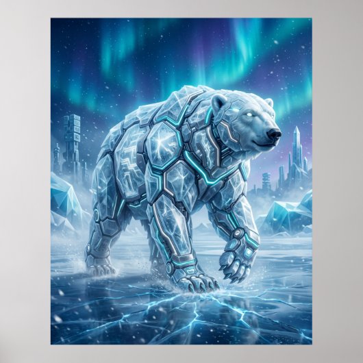 Neon Polar Bear Frozen Grid Poster (Vorne)