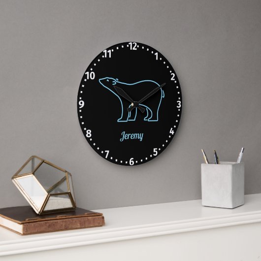 Neon Polar Bear Personalisiert Große Wanduhr (Büro)