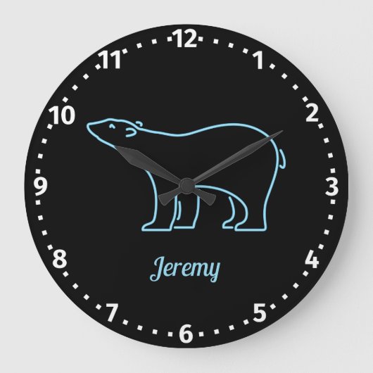 Neon Polar Bear Personalisiert Große Wanduhr (Vorderseite)
