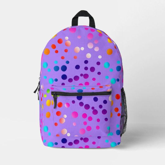 Neon Polka Dots auf Lila Bedruckter Rucksack (Vorderseite)