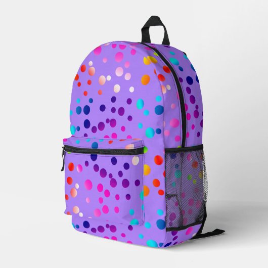 Neon Polka Dots auf Lila Bedruckter Rucksack (Rückseitige Ecke Rechts)