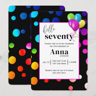 Neon Polka Dots für 70. Geburtstagsparty Einladung