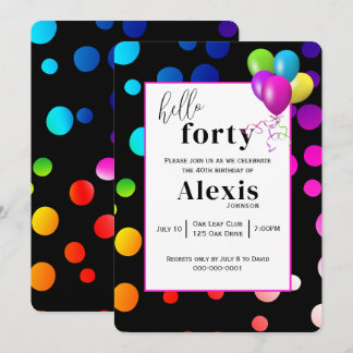 Neon Polka Dots für das 40. Geburtstags-Party Einladung