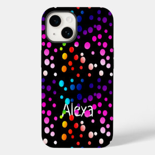 Neon-Polka-Punkte mit Namen iPhone 14 Hülle