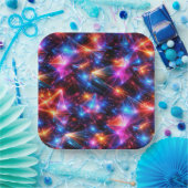 Neon-Polygon-Abstrakt mit Explosionen Pappteller (Party)