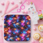 Neon-Polygon-Abstrakt mit Explosionen Pappteller (Party)