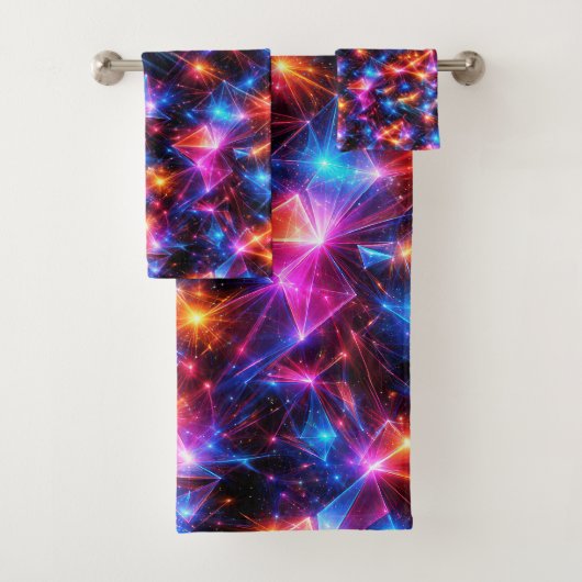 Neon-Polygon-Abstraktion mit Explosionen Badhandtuch Set (Insitu)