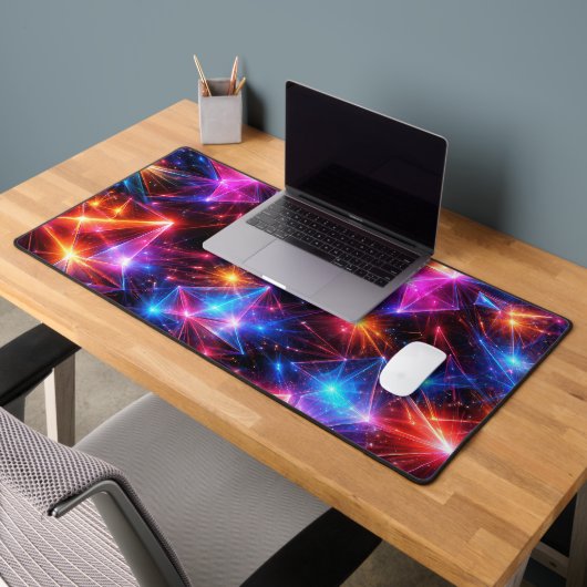 Neon-Polygon-Abstraktion mit Explosionen Schreibtischunterlage (Büro 2)