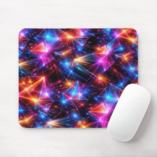 Neon-Polygon-Abstraktion mit Funken Mousepad (Mit Mouse)