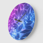 Neon Polygonal: Pink Blue 3D. Große Wanduhr (Winkel)