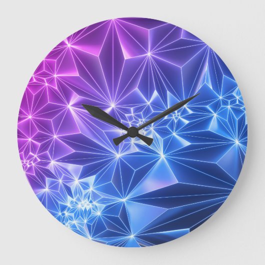 Neon Polygonal: Pink Blue 3D. Große Wanduhr (Vorderseite)