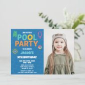 Neon Pool Birthday Bash Einladung mit Foto (Stehend Vorderseite)