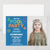 Neon Pool Birthday Bash Einladung mit Foto (Vorne/Hinten)