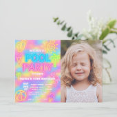 Neon Pool Geburtstagsparty Einladung (Stehend Vorderseite)