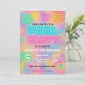 Neon Pool Party Einladung für Kinder und Jugendlic (Stehend Vorderseite)