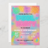 Neon Pool Party Einladung für Kinder und Jugendlic (Vorne/Hinten)