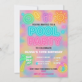 Neon Pool Party Einladung für Kinder und Jugendlic