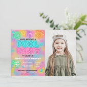 Neon Pool Party Einladung für Kinder und Jugendlic (Stehend Vorderseite)