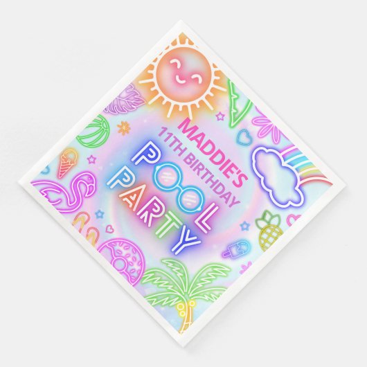 Neon Pool Party Geburtstag Napkins Serviette (Ecke)