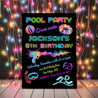Neon Pool Party Geburtstagsparty Einladung