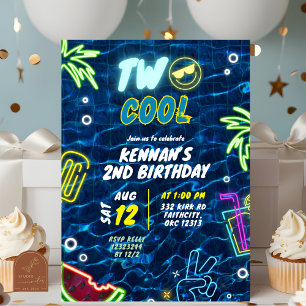 Neon Pool Sommer Two Cool 2. Geburtstag Einladung
