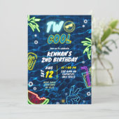 Neon Pool Sommer Zwei Coole 2. Geburtstag Einladung (Stehend Vorderseite)