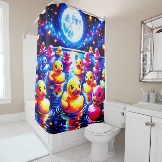 Neon Poolside Duckies Duschvorhang (Beispiel)