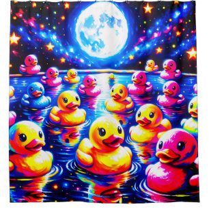 Neon Poolside Duckies Duschvorhang