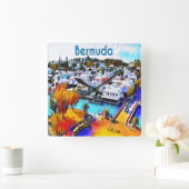 Neon Pop Art Bermuda Quadratische Wanduhr (Zuhause)