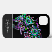 Neon-Pop-Art Blütenmakro mit Monogram! Case-Mate iPhone Hülle (Rückseite (Horizontal))